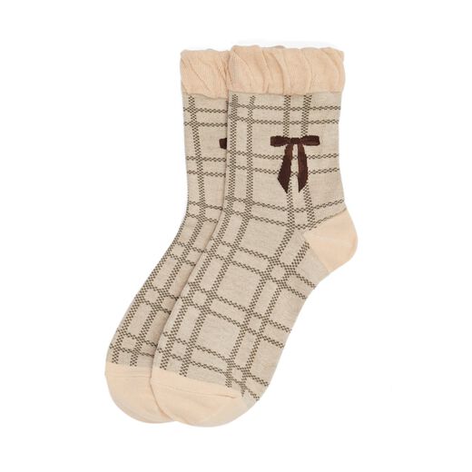 Cream ruffled socks with bow motif